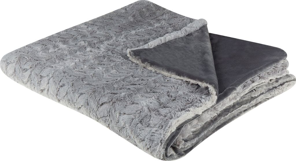 BELIANI Kuscheldecke Hellgrau Polyester 200 x 220 cm Modern Skandinavisch Schlafzimmer Wohnzimmer Accessoire Deko Überwurf Wohndecke Tagesdecke