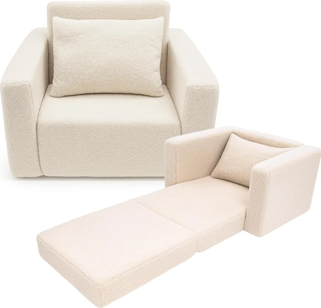 Odolplusz Fauteuil pour enfants pliable en tissu beige tout doux