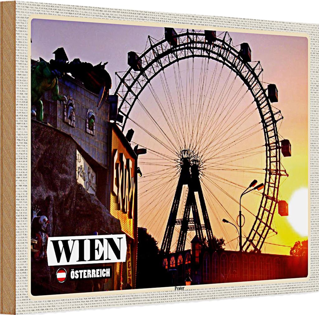 Holzschild Reise Wien Österreich Prater Riesenrad 30x20cm