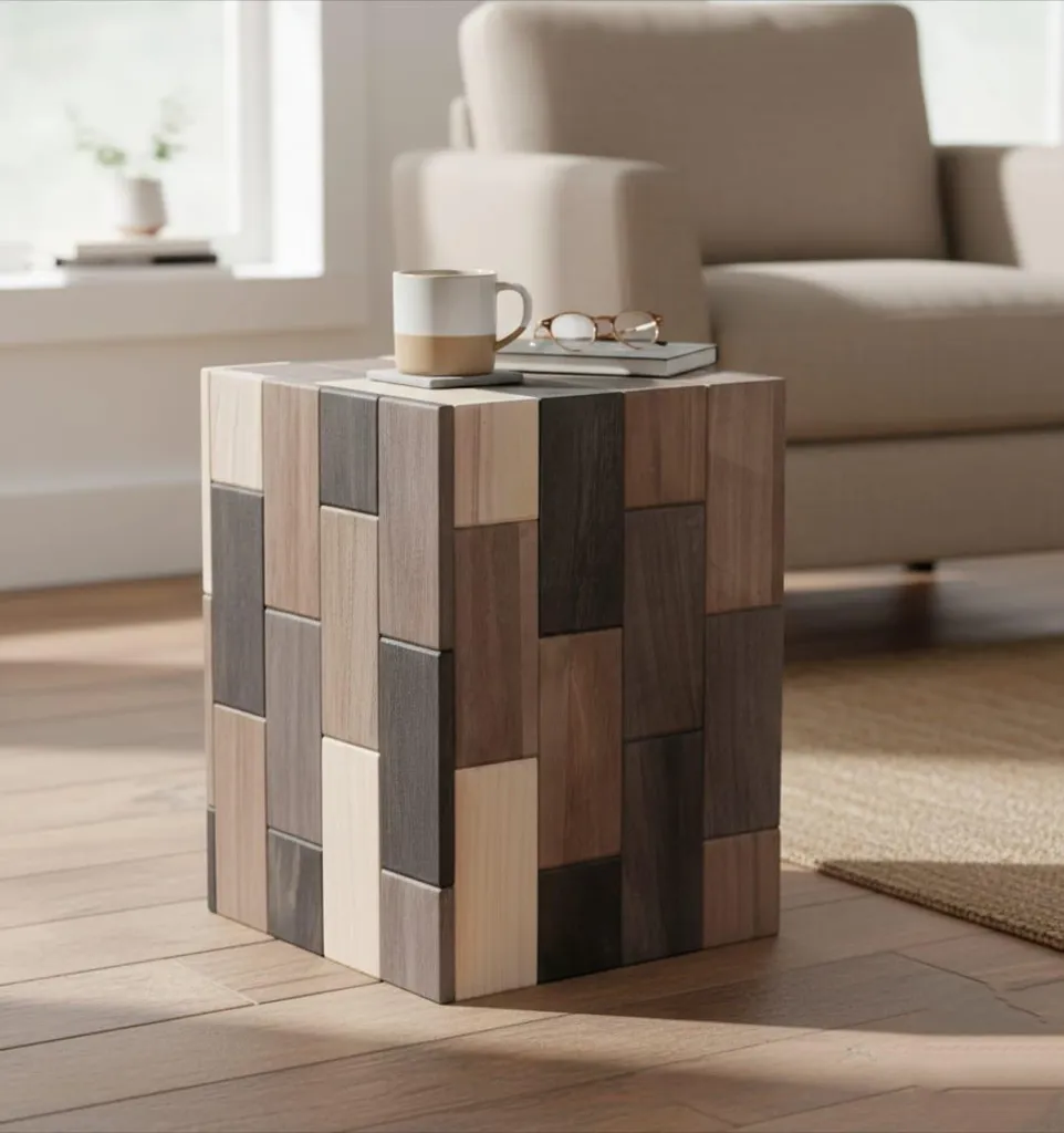 Bout de canapé en bois PatchWood : Petite Table d'Appoint et de Rangement - 5