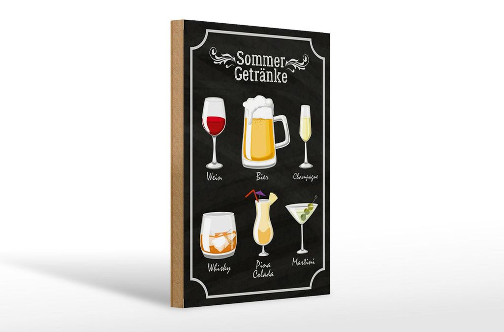Holzschild Spruch 20x30cm Sommer Getränke Wein Bier