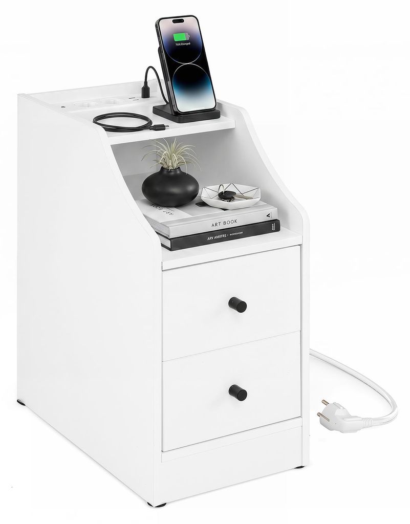 COSTWAY Nachttisch, Beistelltisch mit Steckdosen, USB & Typ Produktbild 