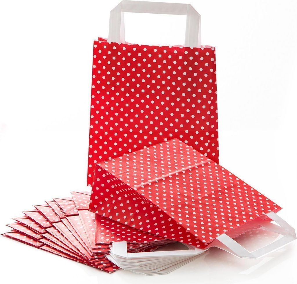 10 kleine rot weiß gepunktet Papiertüte Papiertasche Geschenktüte 18 x 8 x 22 cm Geschenkbeutel Verpackung Geschenk Weihnachten Tüte Weihnachts...
