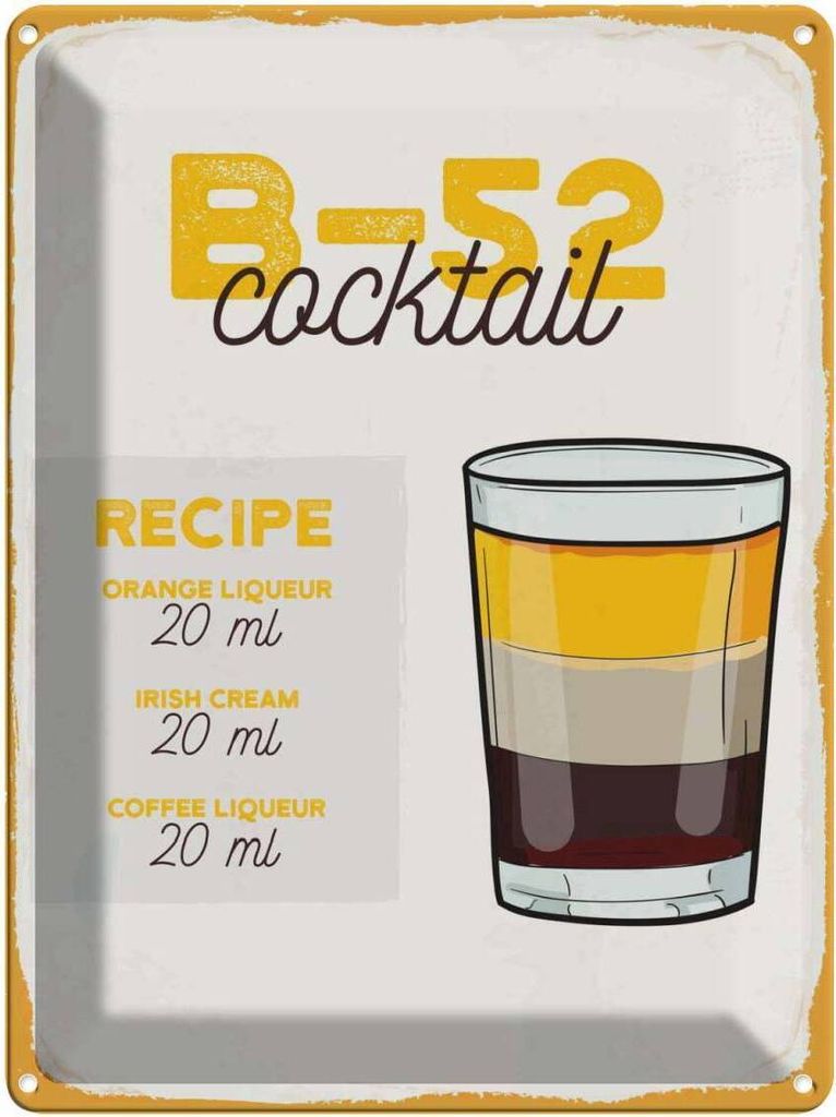 vianmo Blechschild 40x30 cm B-52 Cocktail Recipe Orange Essen Trinken