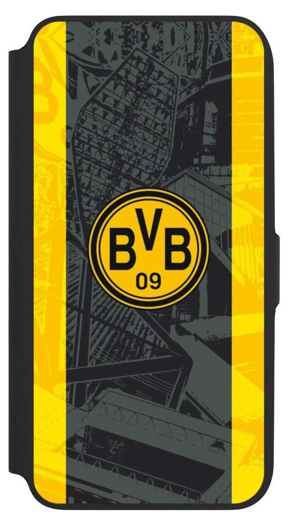 NIVOCASE Klapphülle für Samsung Galaxy A16 5G Handyhülle aus Kunst Leder NIVOflip schwarz BVB Borussia Dortmund Stadion