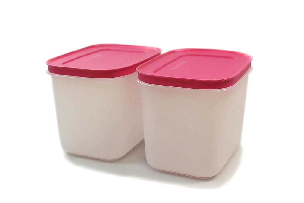 6 Eis-Kristall Behälter Eiskristall TUPPERWARE Gefrier-Behälter 1,1L weiß-pink