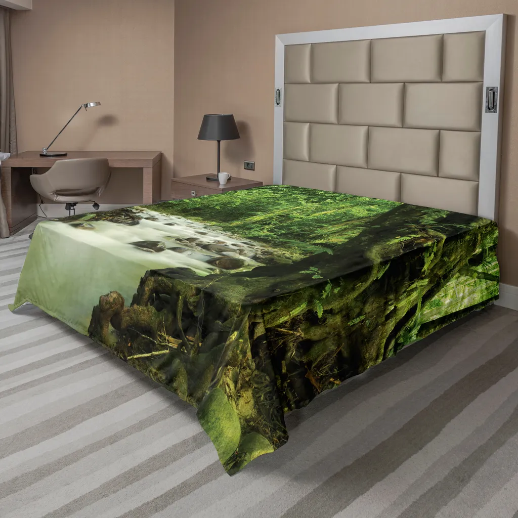 Drap de lit pour décoration zen et nature sauvage 260x228 cm vert brun