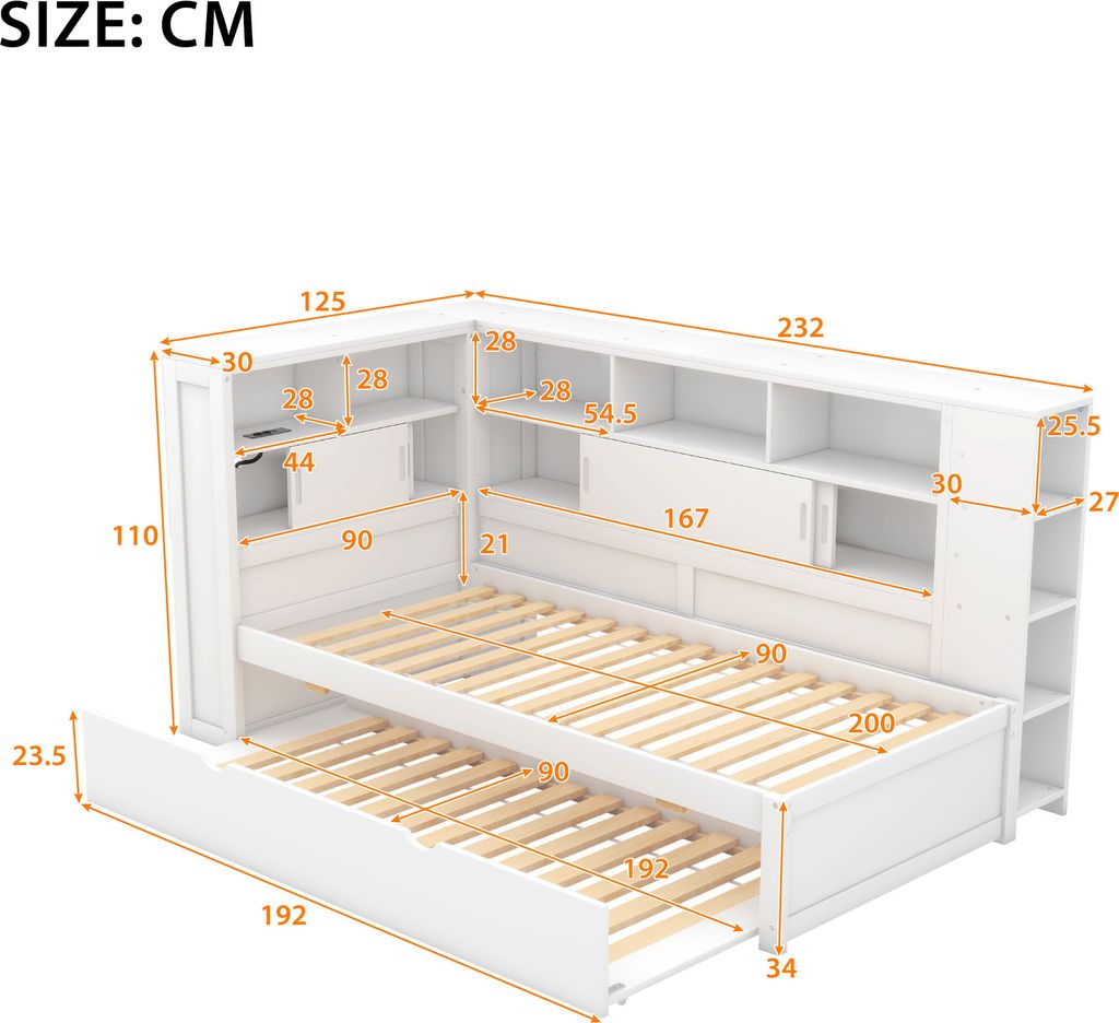 Flieks Schlafsofa mit Ausziehbett, Einzelbett mit USB und Produktbild 5