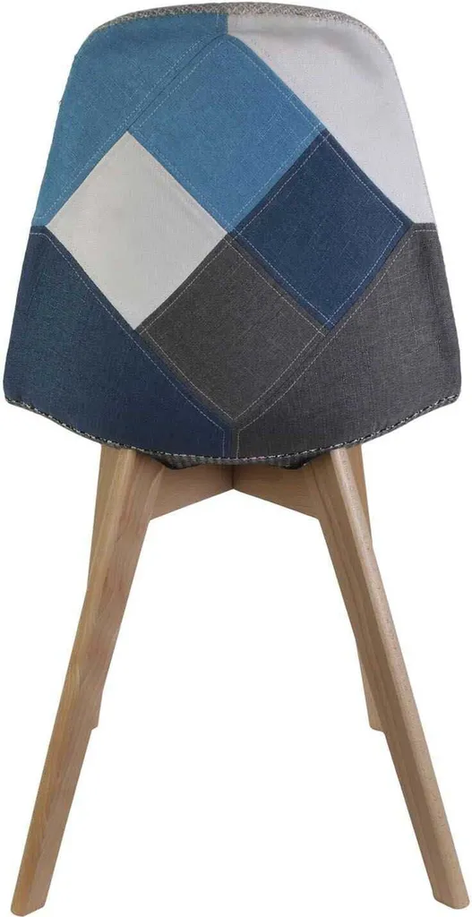 Chaise Patchwork Bleu Gris - Lot de 4 Chaises Design Nordique Confort - 4