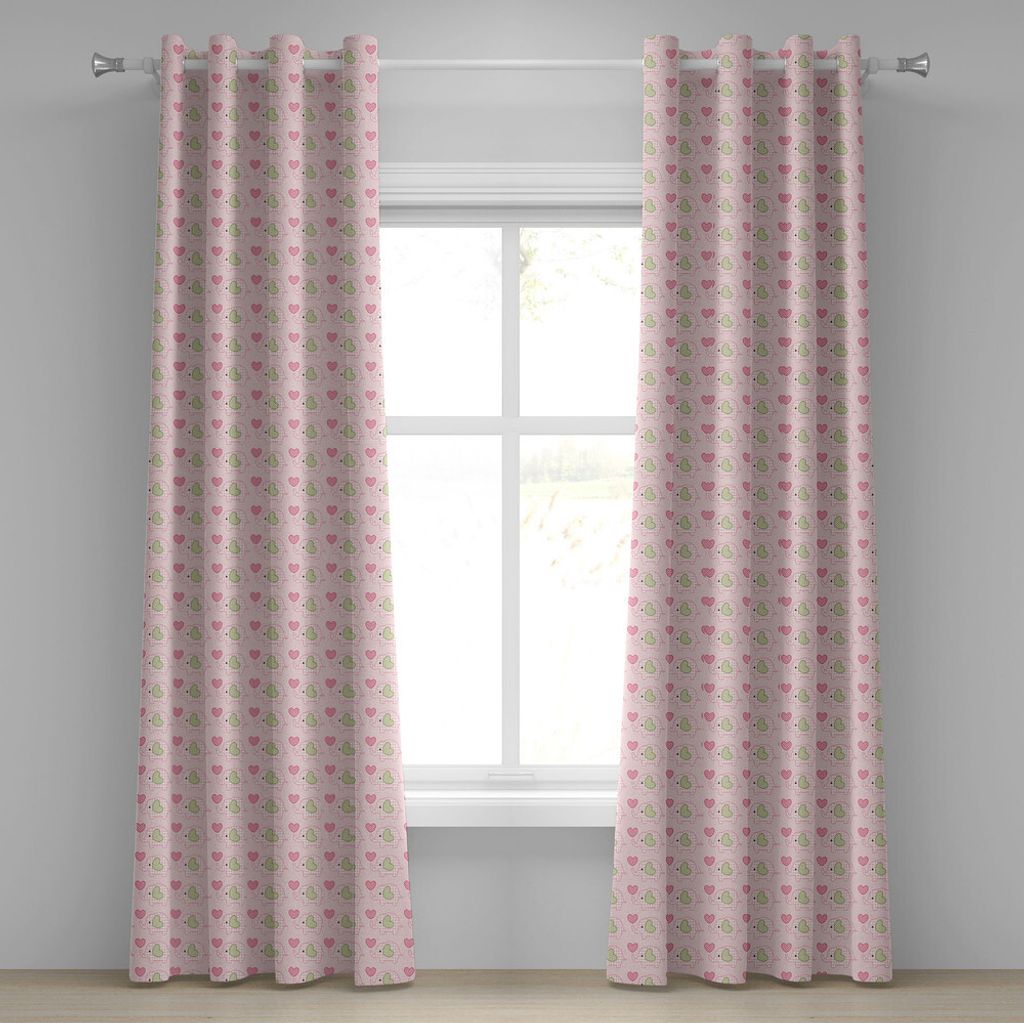 ABAKUHAUS Elefant Ösenvorhang, Süße Babyfiguren mit karierten Mustern und gepunkteten Herzen, Dekorative 2-Panel-Fenstervorhänge, 280 cm x 260 ...