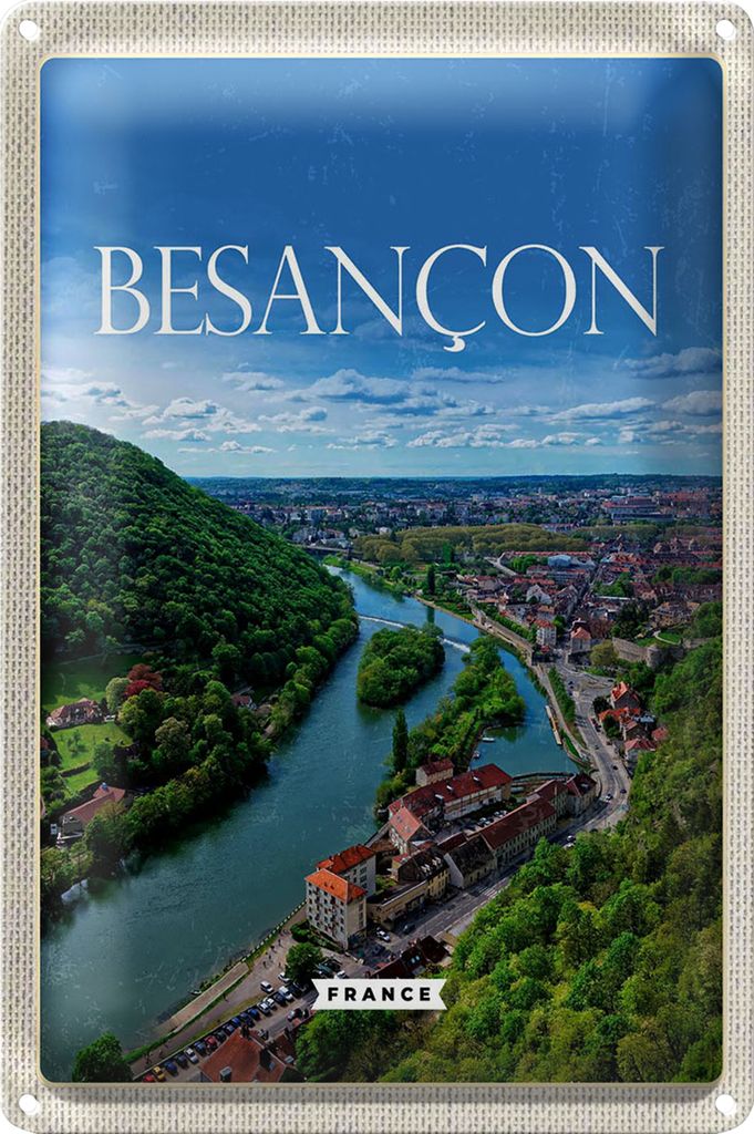 Blechschild Reise 18x12cm Retro Besançon France Panoramablick