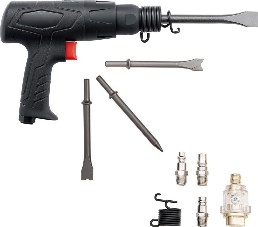SucceBuy Pneumatischer Meißelhammer, 2500–2700 BPM, Druckluftwerkzeug mit 70 mm Hub & 4 Meißeln (170 mm Länge), kompakter Hammer mit Pistoleng...