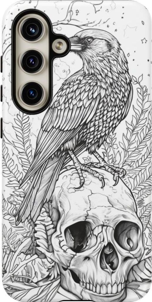 Rabe auf Totenschädel mit Farnen und Mond – Hülle Kompatibel mit Galaxy S24