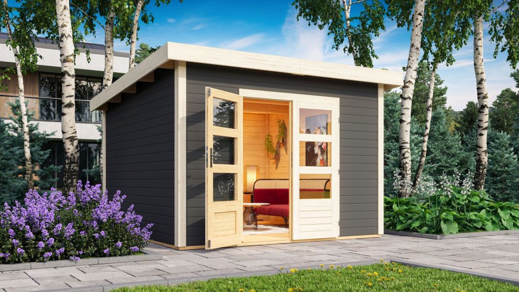 Karibu Gartenhaus Gerätehaus Northeim 3 terragrau 309x309x238 cm