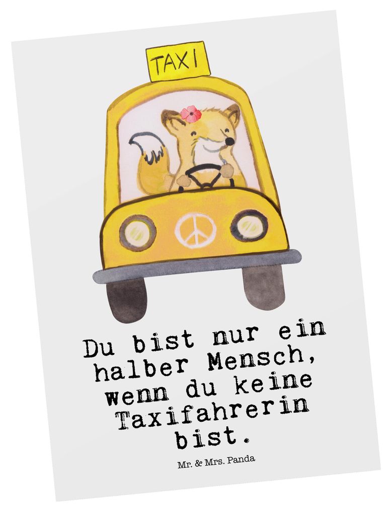 Mr. & Mrs. Panda Postkarte Taxifahrerin Herz - Weiß - Geschenk, Ansichtskarten, Ansichtskarte, Postkarten, Fotokarte, Grußkarte