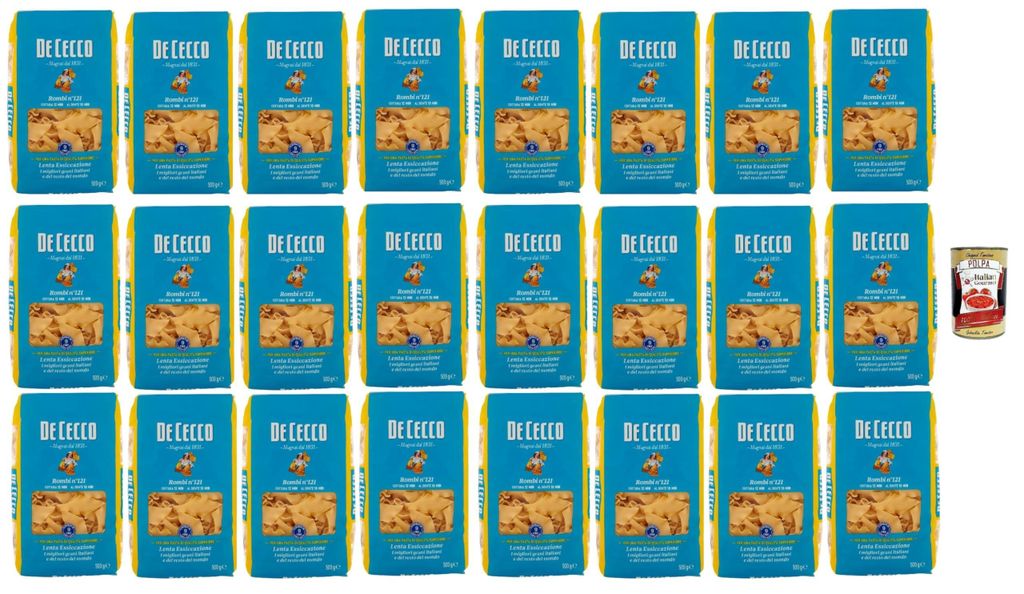 De Cecco Rombi Nr. 121 - Pasta 24x500g | langsam trocknend | Hochwertiges Hartweizengrieß | 12 min kochen (al dente 10) | Ideal Saucen & Gratins |...