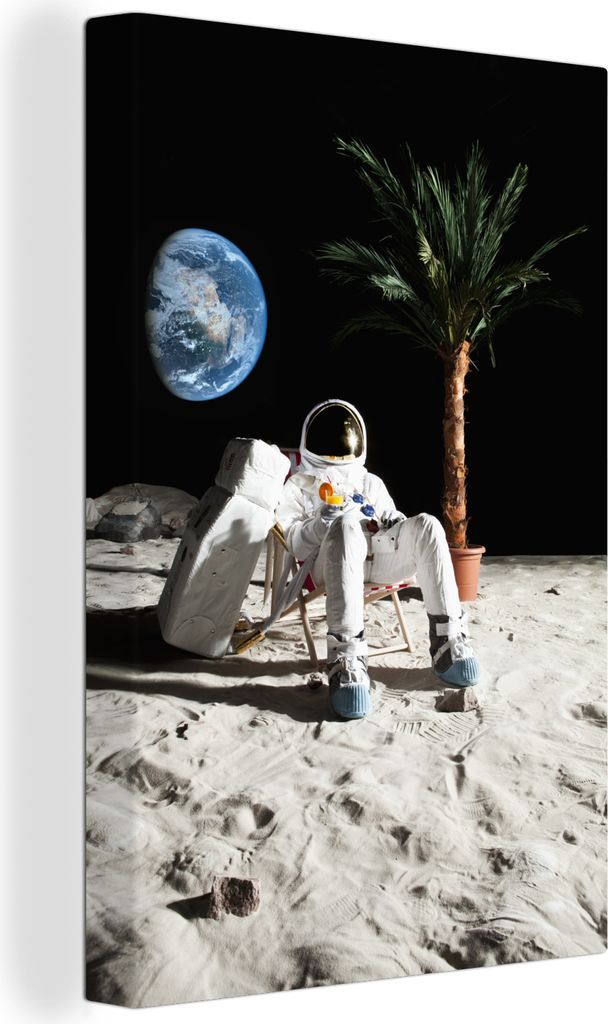 OneMillionCanvasses - Leinwandbilder - 90x140 cm, Astronaut - Mond - Palme - Liegestuhl, Wandbilder Kunstdruck Wanddekoration - Foto auf Leinwand...