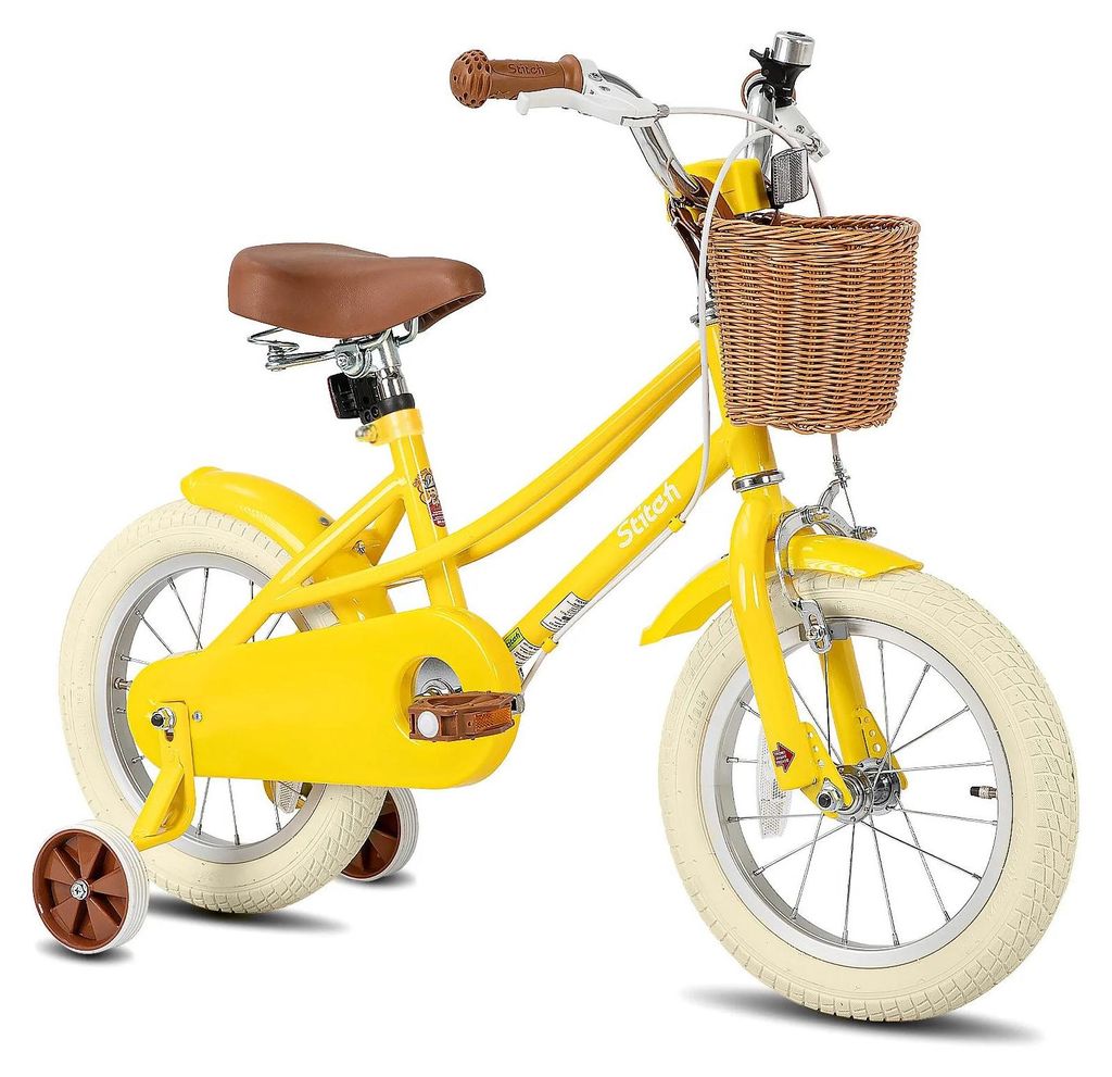 Kinderfahrrad - 16 Zoll (40 cm) Mädchenrad - Mit Stützrädern - Korb vorne - Schutzbleche - Stahlrahmen - Gelb