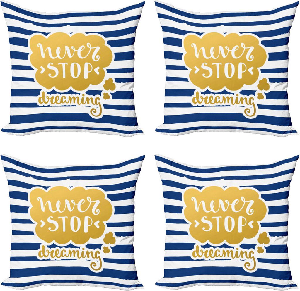 ABAKUHAUS Sprichwort Kissenbezug Set (4 Stück), Maritime Weinlese-Marine, Moderner Doppelseitiger Digitaldruck, 45 cm x 45 cm, Gelb / Blau