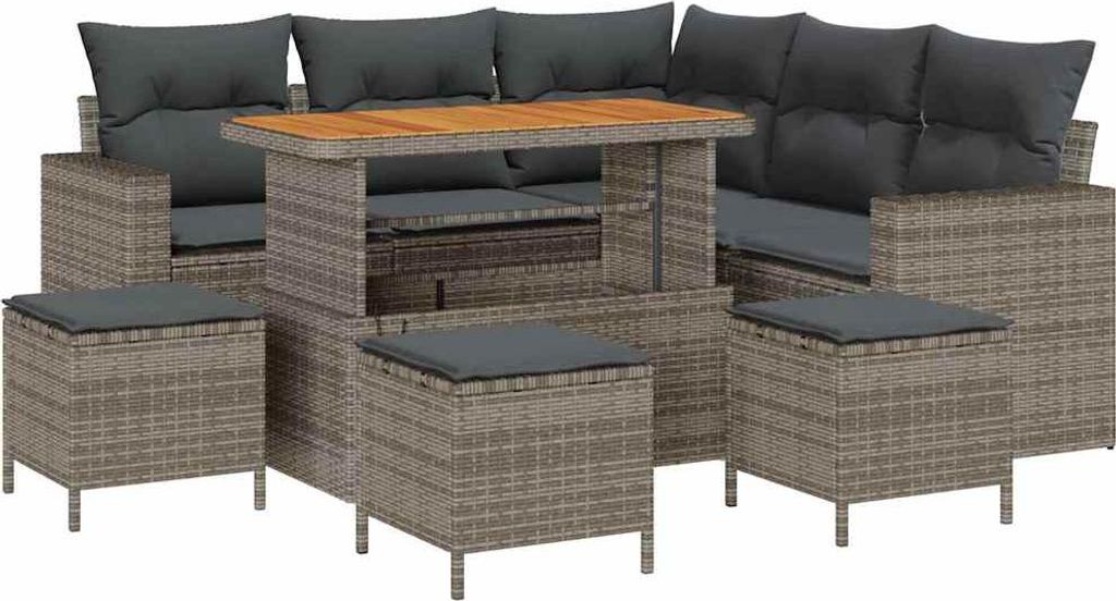 Gartensofa-set 9 pcs Grau Poly-Rattan