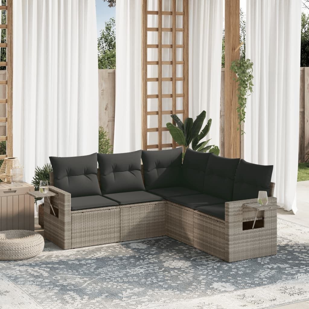 Möbel 5-tlg. Garten-Sofagarnitur mit Kissen Hellgrau Poly Produktbild 