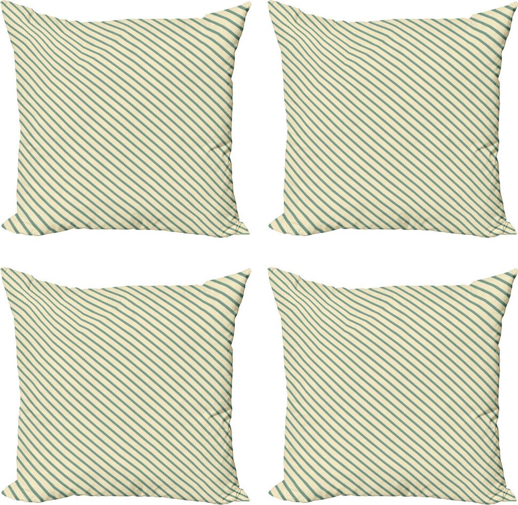 ABAKUHAUS Retro Kissenbezug Set (4 Stück), Bias-Grün-Streifen, Moderner Doppelseitiger Digitaldruck, 45 cm x 45 cm, Jade-Grün und Creme