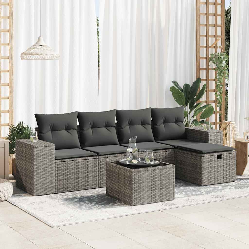 Maison Exclusive - 6-tlg. Garten-Sofagarnitur mit Kissen Grau Poly Rattan
