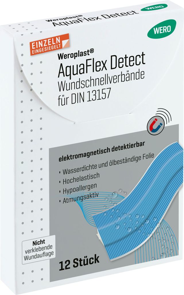Weroplast AquaFlex Detect Wundschnellverbände DIN 13157, 12 Stk/Pkg