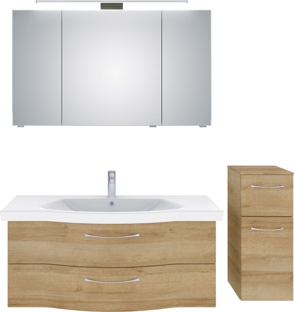 PELIPAL Serie 6005 Sprint SET-016-042 Spiegelschrank, Waschtisch, Waschtischunterschrank,Unterschrank / 152cm Riviera Eiche quer NB
