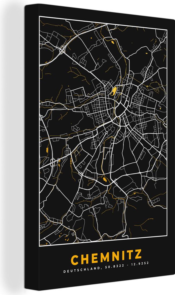 OneMillionCanvasses - Leinwandbilder - 90x140 cm, Chemnitz - Deutschland - Karte - Gold - Stadtplan, Wandbilder Kunstdruck Wanddekoration - Foto ...
