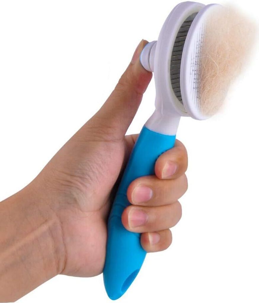 Effiziente Hunde-/Katzenpflegebürste, Entwirrungskamm für langhaarige Hunde und Katzen mit geknotetem Reinigungsknopf für mittel- und langhaarig...