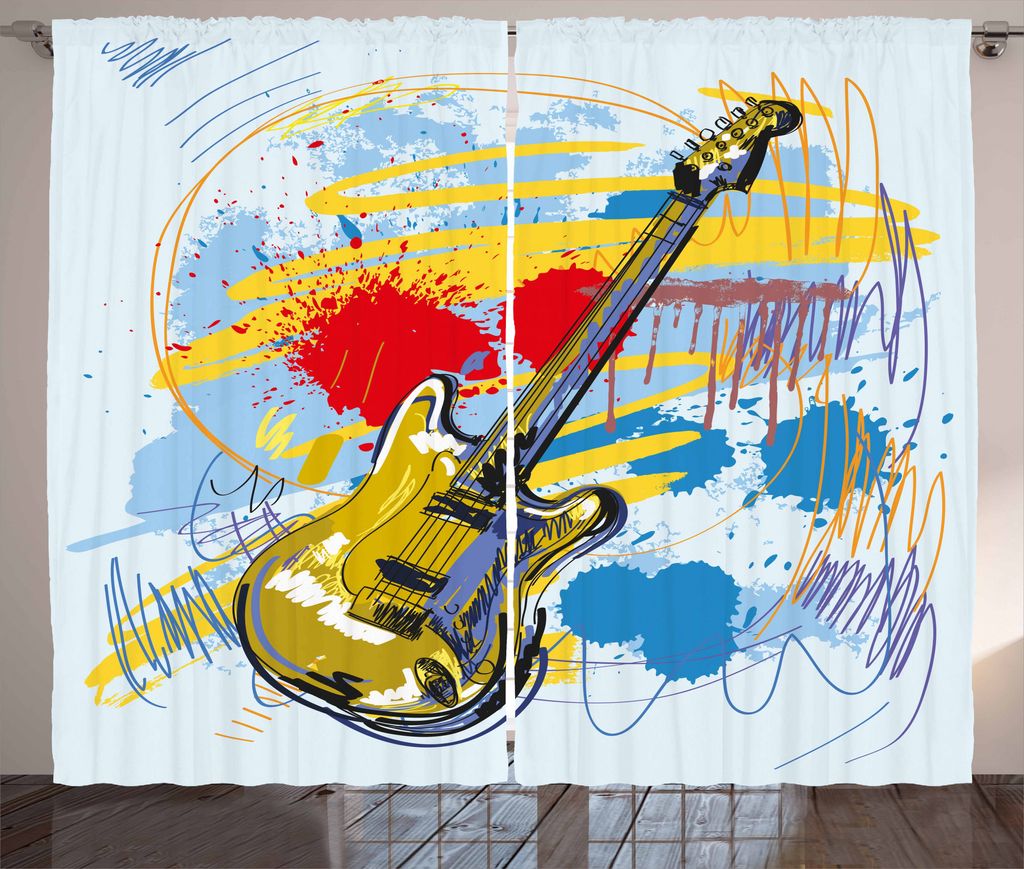 ABAKUHAUS Kunst Rustikaler Vorhang, Abstrakte Musikinstrument, Wohnzimmer Universalband Gardinen mit Schlaufen und Haken, 280 x 175 cm, Teal Yellow