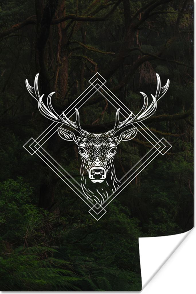MuchoWow Poster Hirsch - Geweih - Tier - Wald 60x90 cm - Wanddekoration