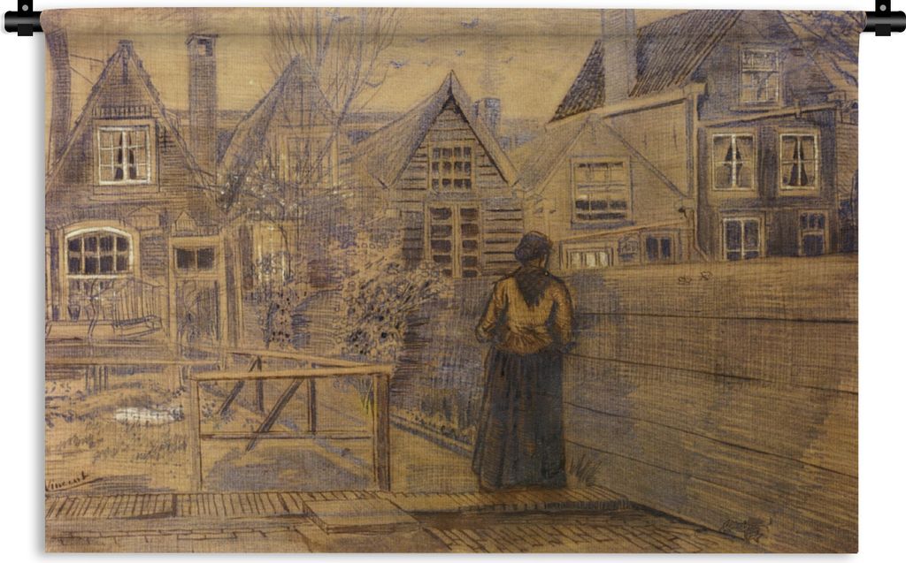 MuchoWow Wandteppich Wandbehang Das Haus der Mutter von Sien vom Garten aus gesehen - Vincent van Gogh 120x80 cm Tapisserie Dekoration Wandtuch -...