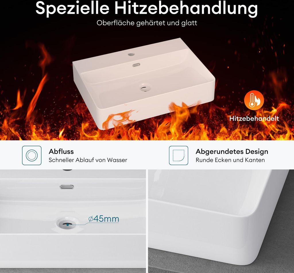 Mai & Mai Aufsatzwaschbecken Waschtisch Weiß glänzend aus Produktbild 5