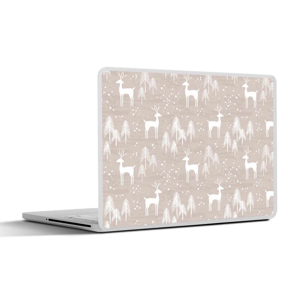 MuchoWow Laptop Aufkleber Sticker Cover Muster - Hirsche - Weiß - Beige 31x22.5 cm - Laptop-Deko