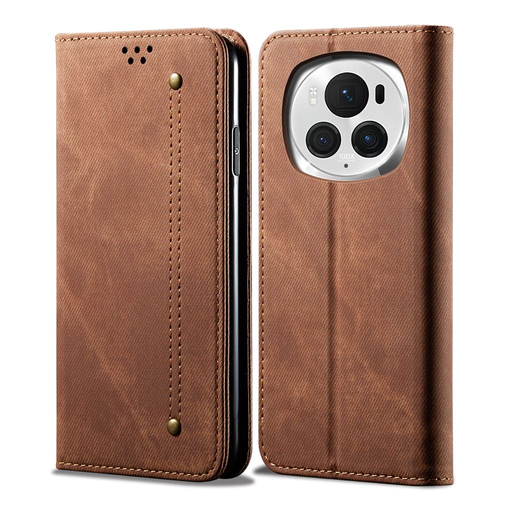 Hülle für Honor Magic6 Leder Brieftasche Flip Bookstyle Schutzhülle mit Standfunktion Braun