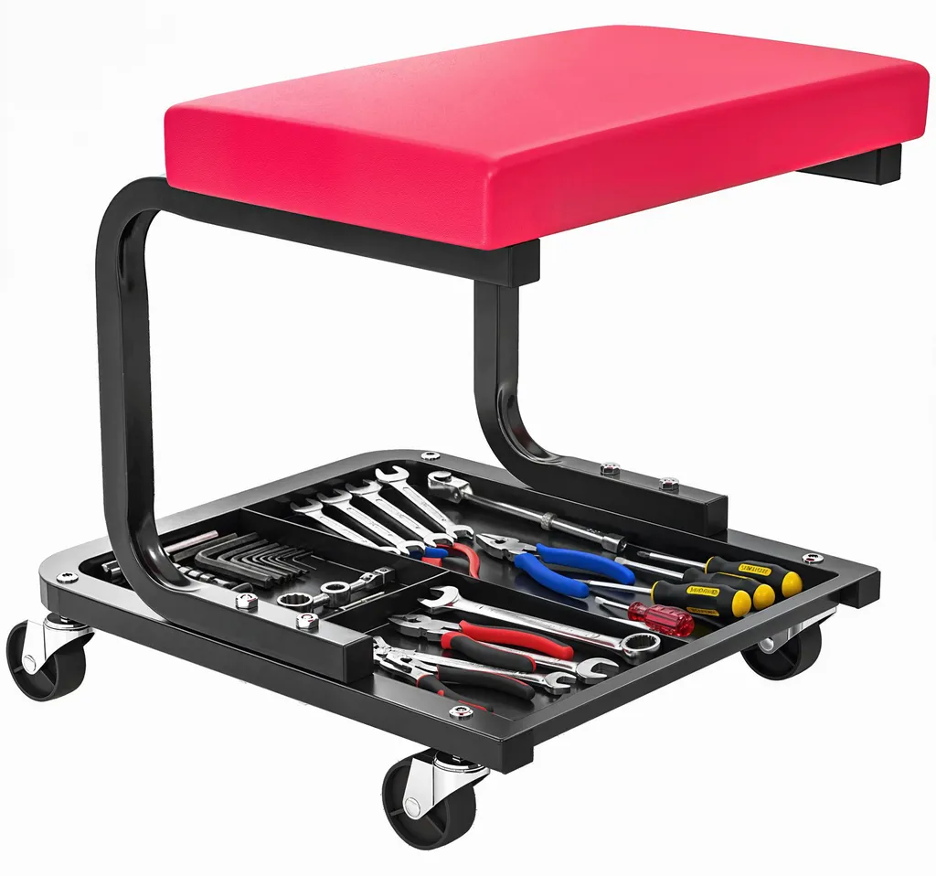 Siège d'atelier mobile avec rangement outils 35 cm pour entretien auto