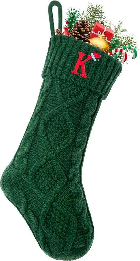 Weihnachtsstrümpfe mit Initialen, 45 cm (18 Zoll), große gestickte Buchstaben, Monogramm, gestrickter Strumpf für die Familie, Weihnachtsbaum- u...