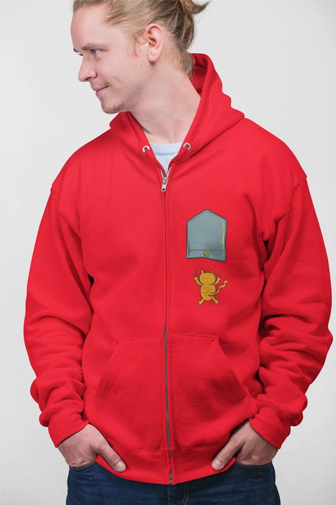 D&B Uni Hoodie ZIPPO00011 Falling Cat Rot-Größe L
