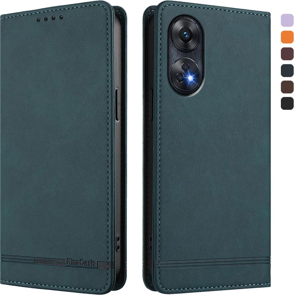 Hülle für Oppo Reno8 T 4G, Retro Kunstleder Ständer Klapphülle mit Kartenfächer und Magnetische Grün
