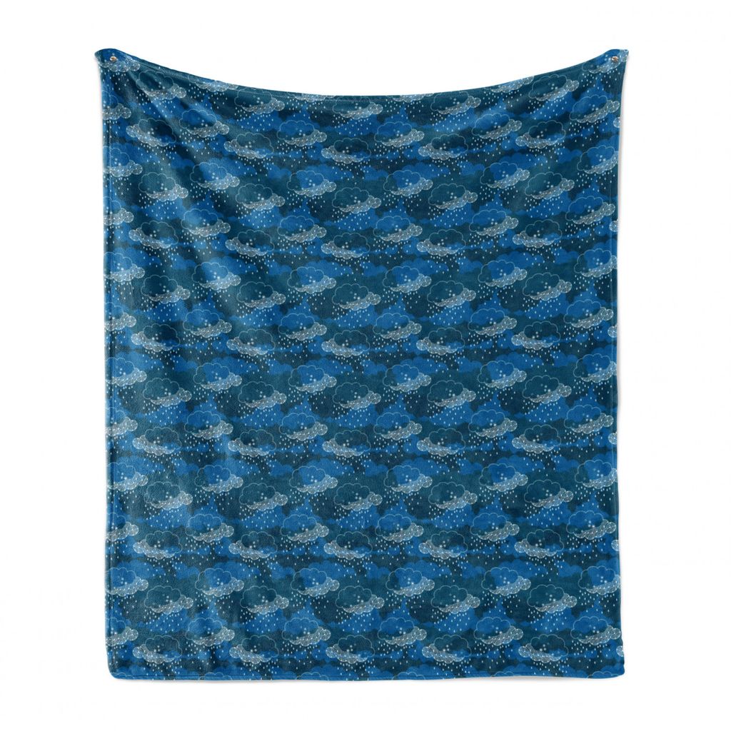 ABAKUHAUS Blau und weiß Weich Flanell Fleece Decke, Regen-Wolken-Grafik, Gemütlicher Plüsch für den Innen- und Außenbereich, 125 x 175 cm, Bla...