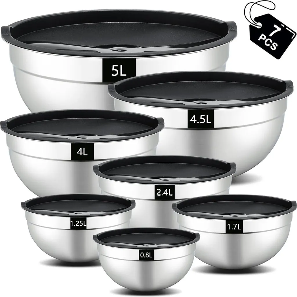 Set 7 Ciotole Acciaio Inox Impilabili - Insalatiere Professionali Cucina