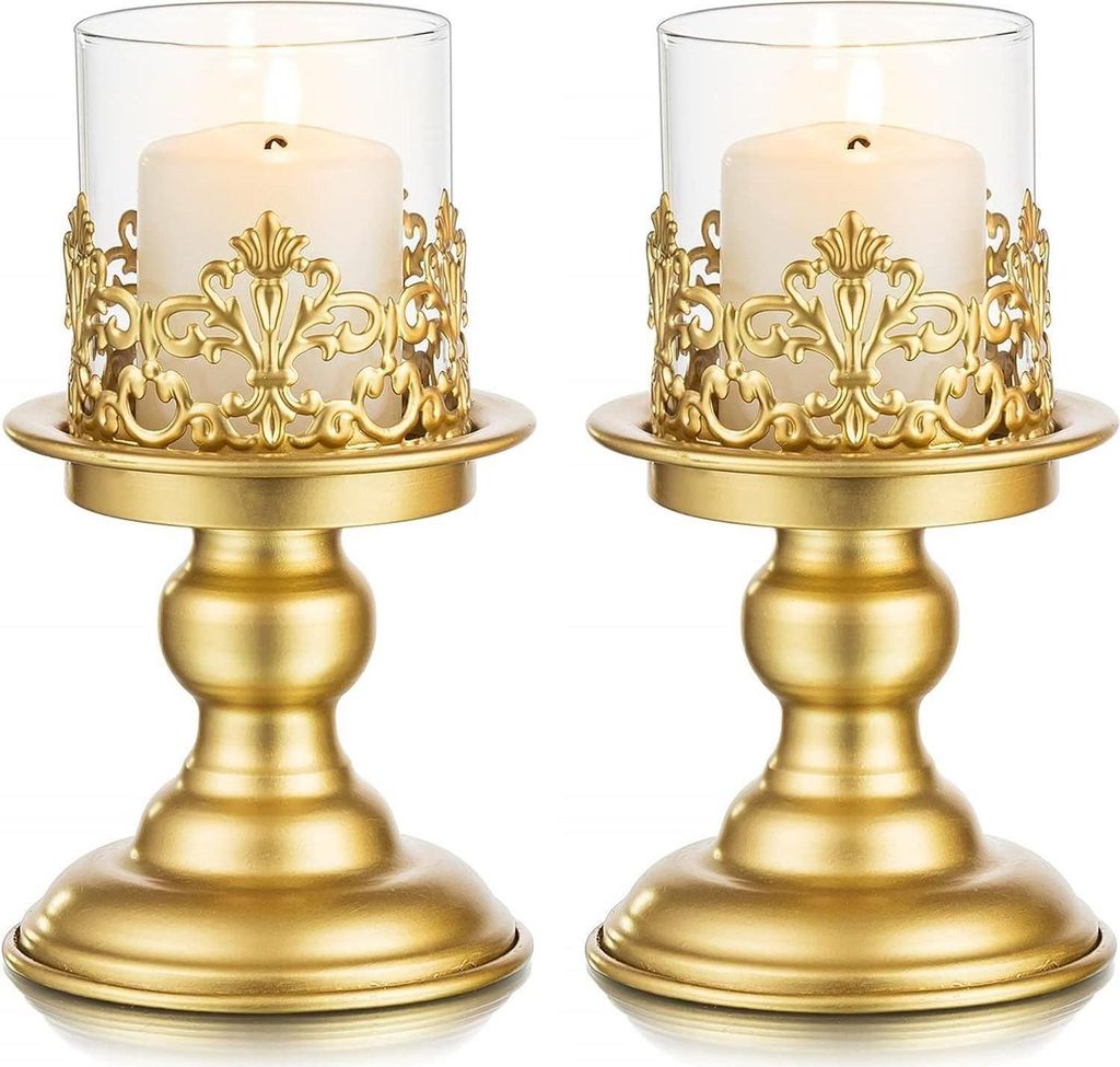 Kerzenständer 2er-Set Gold Metall Kerzenhalter Vintage für Produktbild 
