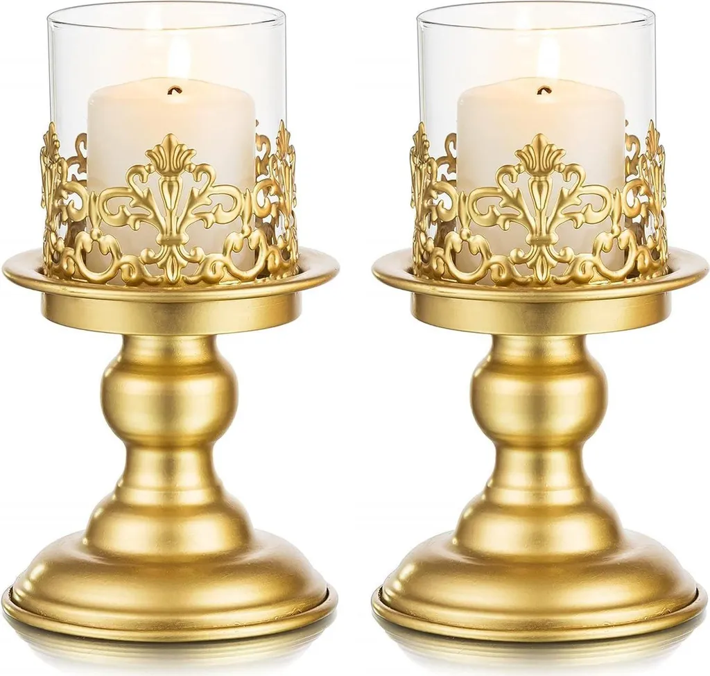 Bougeoirs dorés de style rétro lot de 2 chandeliers métalliques design