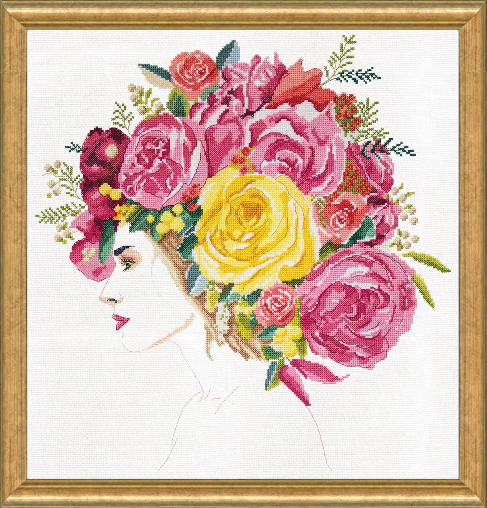 Design Works Flowers in Her Hair Kit Ricamo Punto Croce 40x40 cm