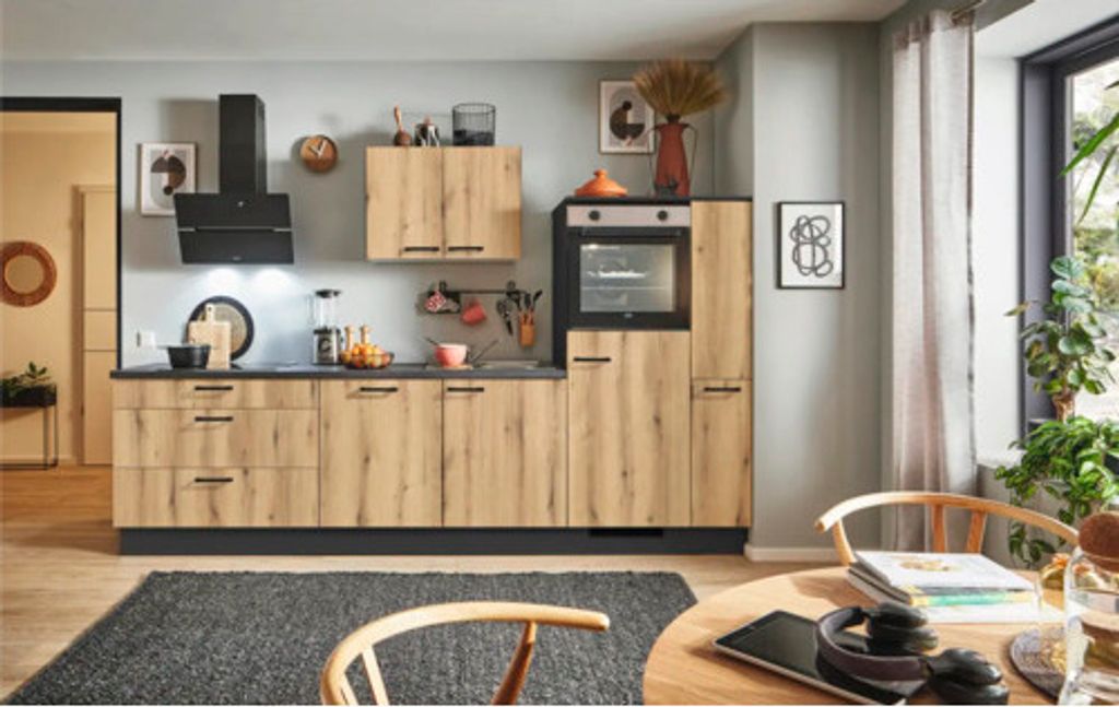 PICCANTE Plus Küchenzeile ohne Geräte Casual 290 cm evoke eiche matt vormontiert Variante rechts 4067368009317