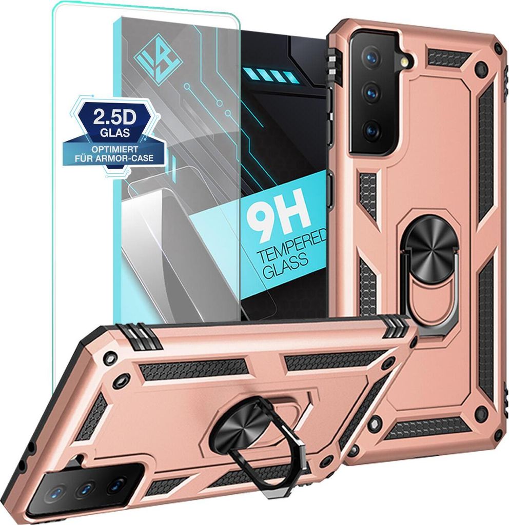 Armor Outdoor Handyhülle für Samsung Galaxy S21 Handy Panzer Case Schutzhülle mit 9H Displayglas Displayschutz Farbe: Rosegold