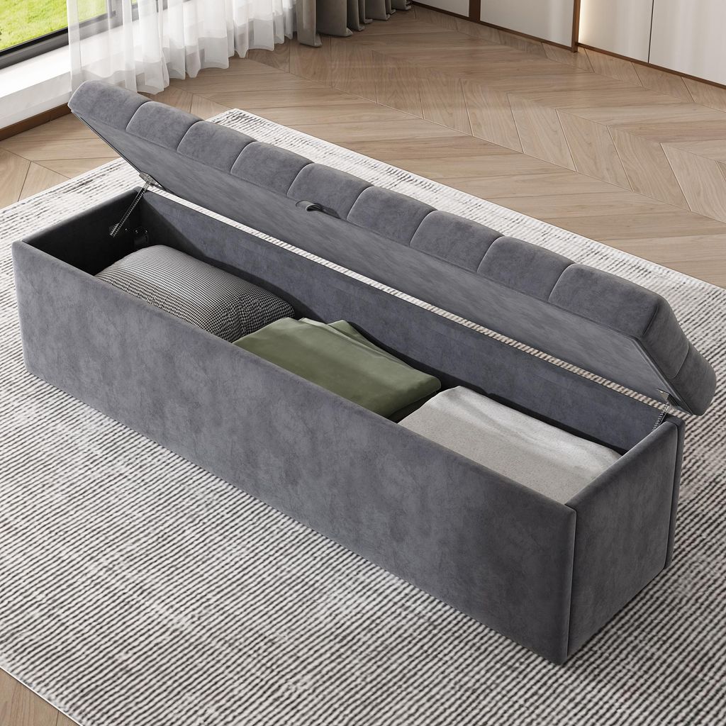 Sweiko Samt, Polsterbank, Gepolsterte Sitzbank, Betthocker, Bank mit Stauraum, grau 138 x 41 x 42 cm
