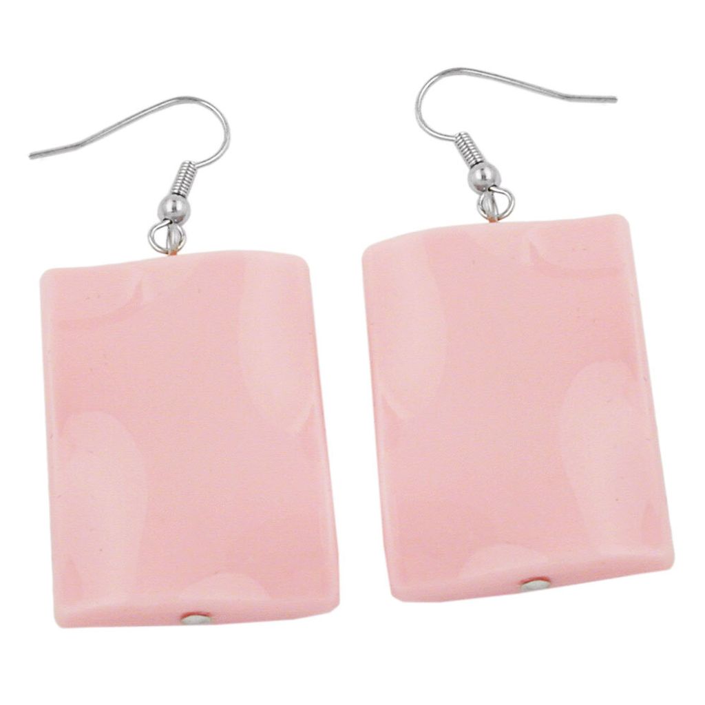 Ohrhaken Ohrhänger Ohrringe 56x25mm Viereck Kunststoff gewellt rosa-glänzend silber 56x25mm